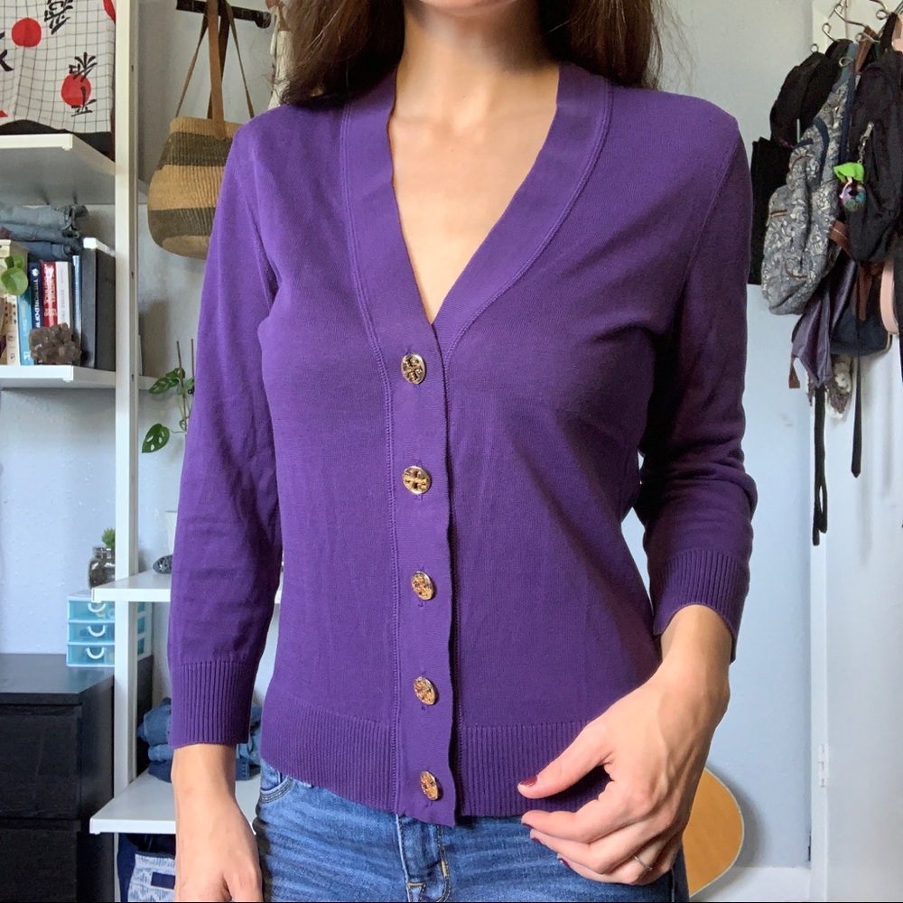 Tory Burch deep purple cardigan size small